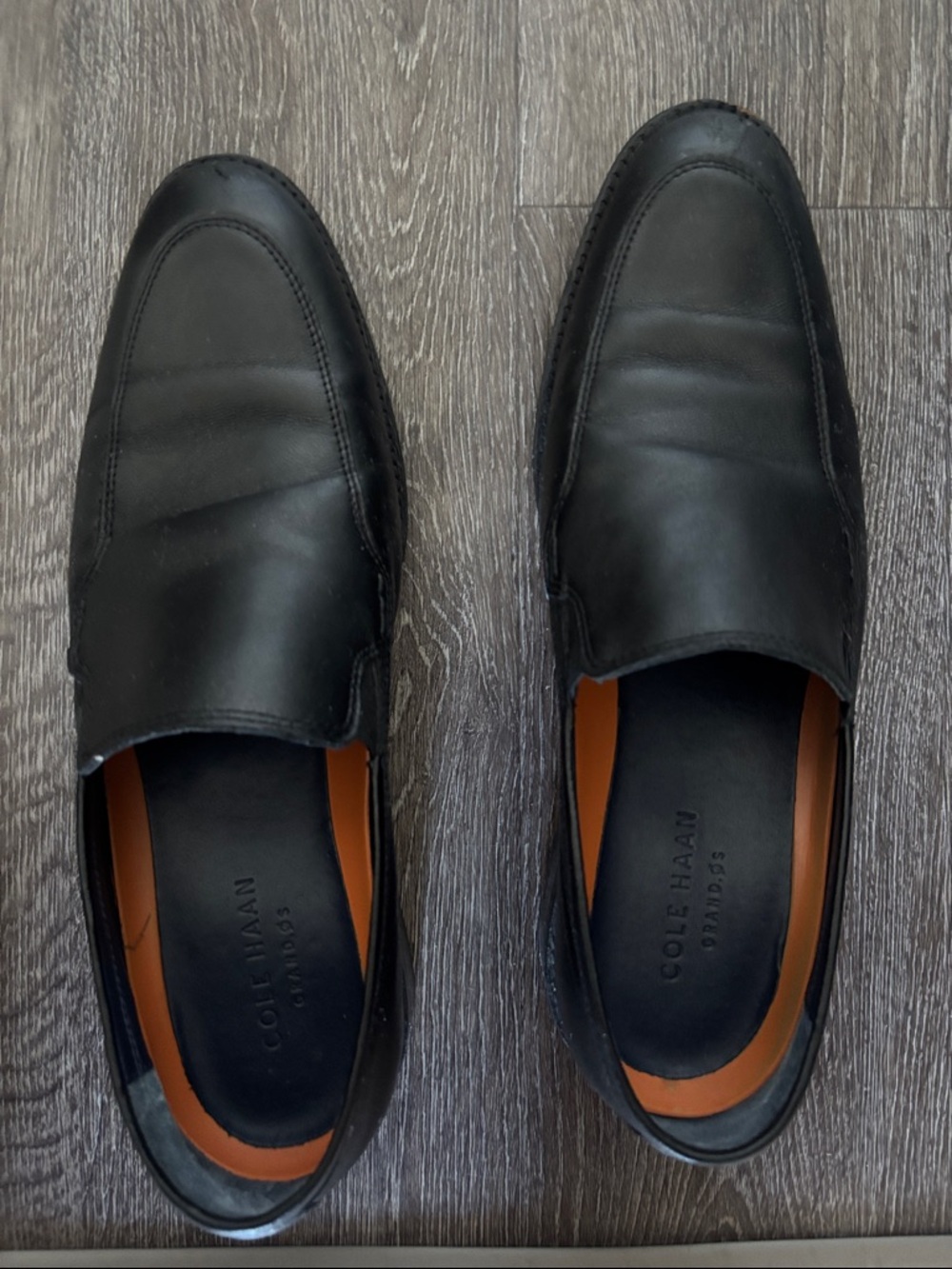 Cole Haan Black Leather Slip-On Loafers with Contrast Interior